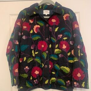 Susan Bristol Black w Multi Colored Embroidered Flowers Medium Jacket.     2254